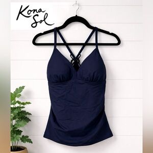💙💗🔥Kona Sol Tankini Top S Navy Criss Cross Back Swim Top | Flattering Fit